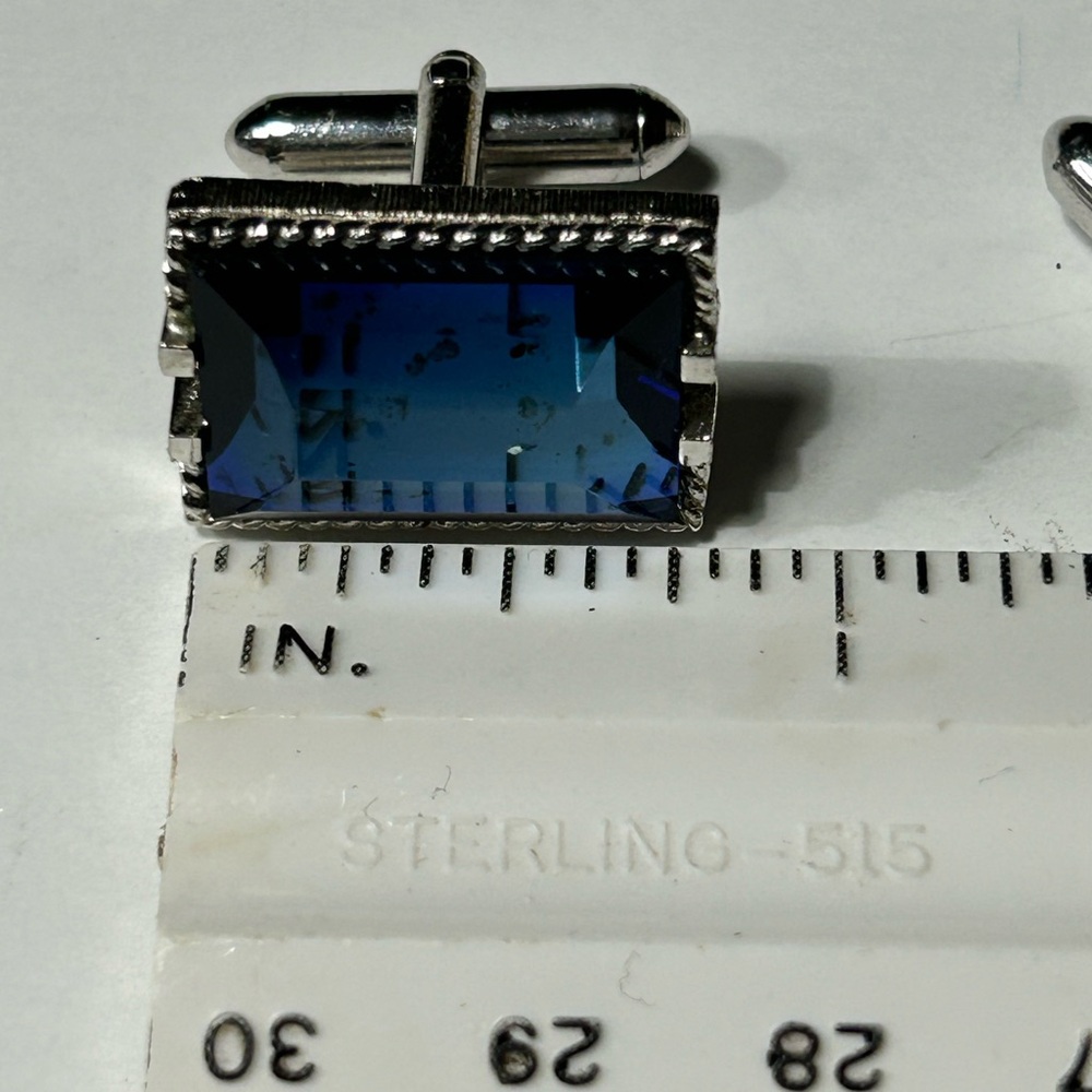 Swank Silver Tone Rectangular With Blue Stone Cuf… - image 3